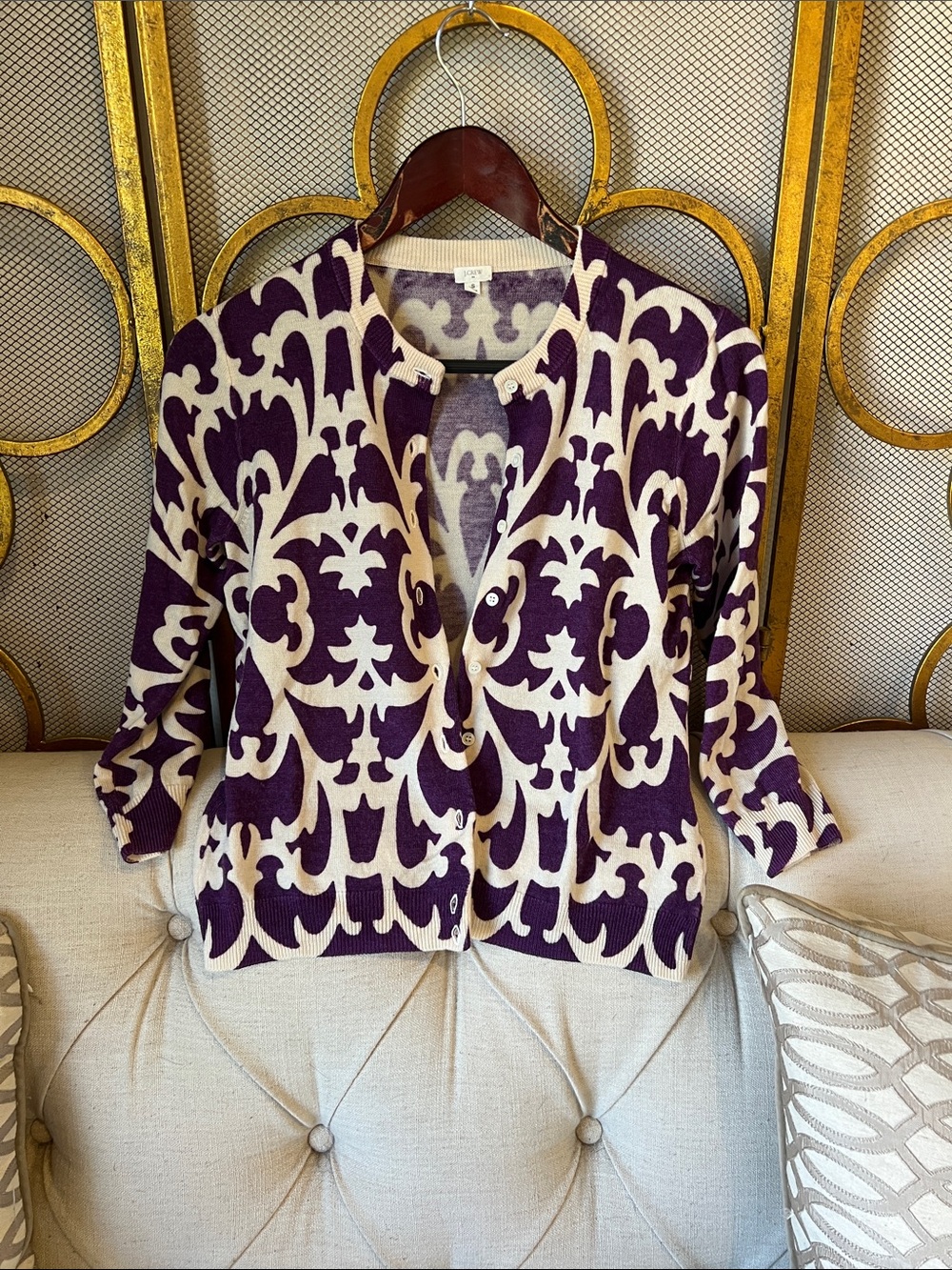 J. Crew Purple and Cream Patterned Cardigan Jacket